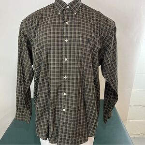 Ralph Lauren Mens Button Shirt Large Green Plaid Long Sleeve Blake (510)